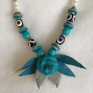 Boho Beach Beaded Suede Clay Faux Pearls Necklace